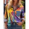 2026 Fashionable Versatile Printed Patchwork Women's Casual Long Sleeve Shirt 2026 Spring New Style