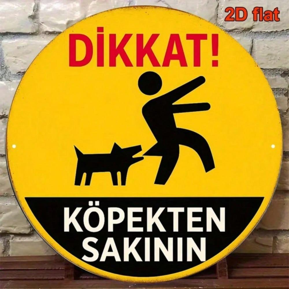 Vintage Beware Of Dog Round Aluminum Metal Sign Retro Warning Plaque For Porch Garden Garage Wall Decor