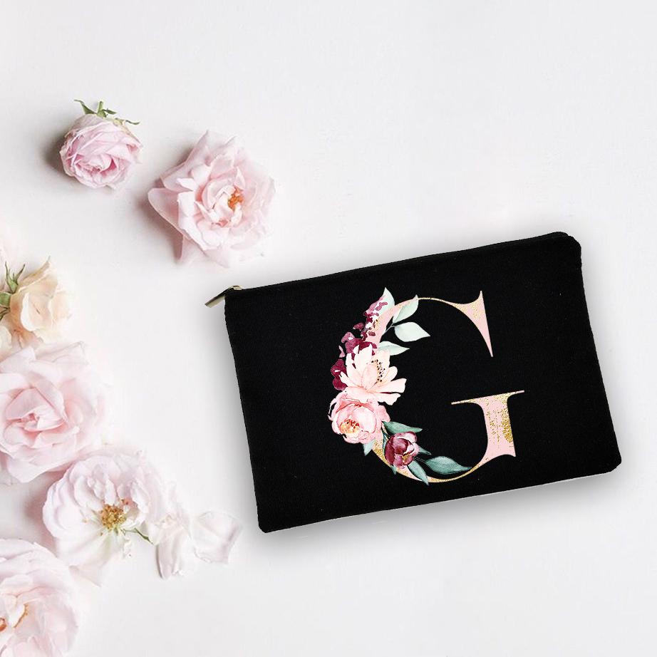 Bridesmaid Personalized White Makeup Bags Alphabet Flowers Bride Wedding Cosmetic Bag Toiletries Organizer Pouch Proposal Gifts