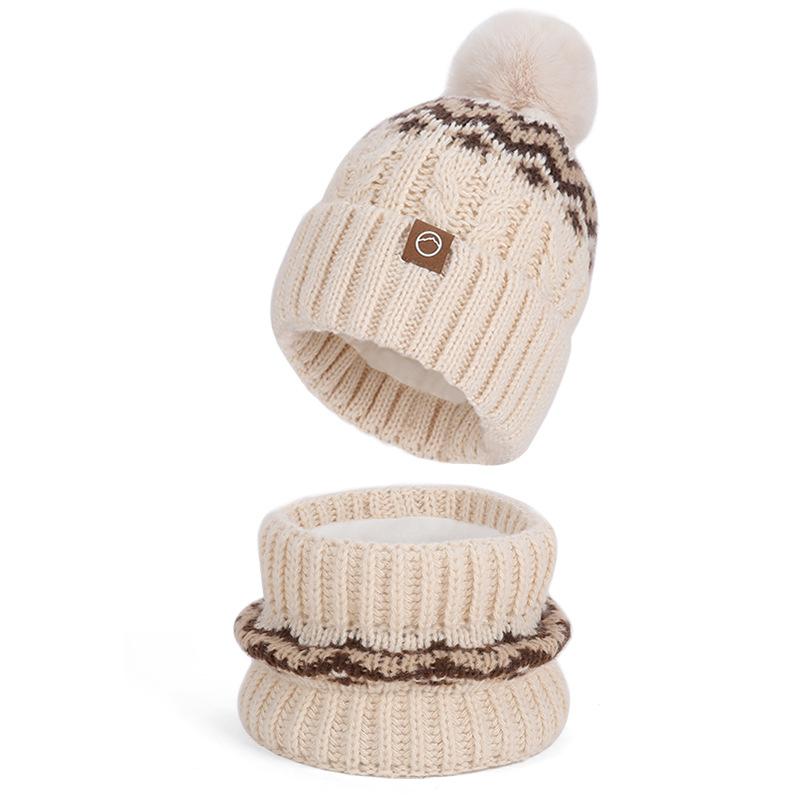 Winter hat, scarf, gloves, three-piece set, outdoor cold-proof and warm pullover hat, fleece ear protector, knitted wool hat for women