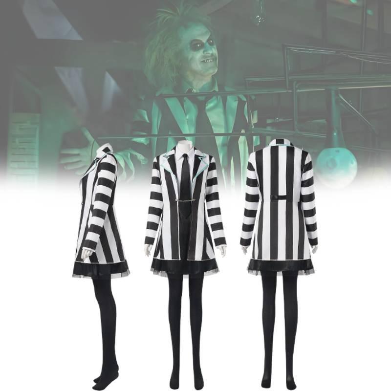 Beetlejuice 2 Cosplay Costume For Women Featuring Striking Black Polyester Blend Fabric