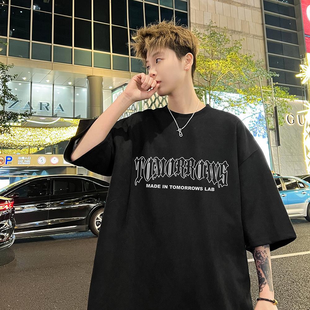 

220g Pure Cotton Men s Retro Loose Print T-shirt – Short Sleeve Trendy Summer Niche Design M абрикосовый