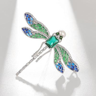 Bo Xin Yun Elegante Grüne Zirkon Libellenbrosche mit Emaille-Finish - Perfektes Mantelaccessoire oder Geschenknadel