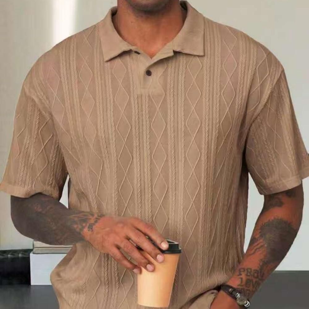 

Новая мужская футболка ретро с коротким рукавом 2025 года, модная вязаная футболка-поло свободной текстуры, мужская футболка, дышащая и повседневная с коротким рукавом 3XL хаки