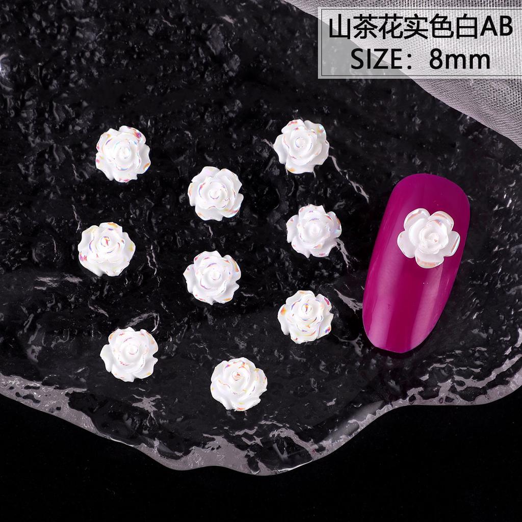 Nail Art Resin Camellia White Rose Ornament Nail Ice Transparent Three-Dimensional Light Changing Flower Accessories