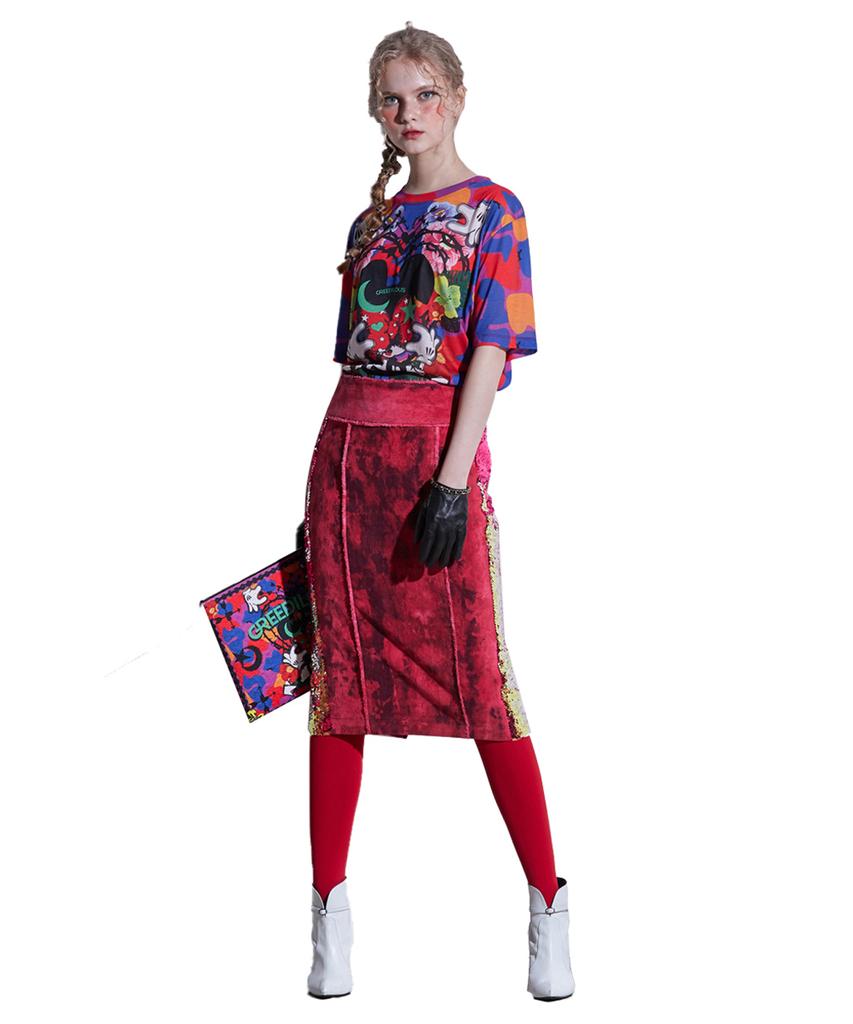 GREEDILOUS Corduroy Sequin Combination H-Line Skirt