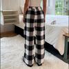 Women's Loose Elastic Drawstring Plush Checked Long Pants