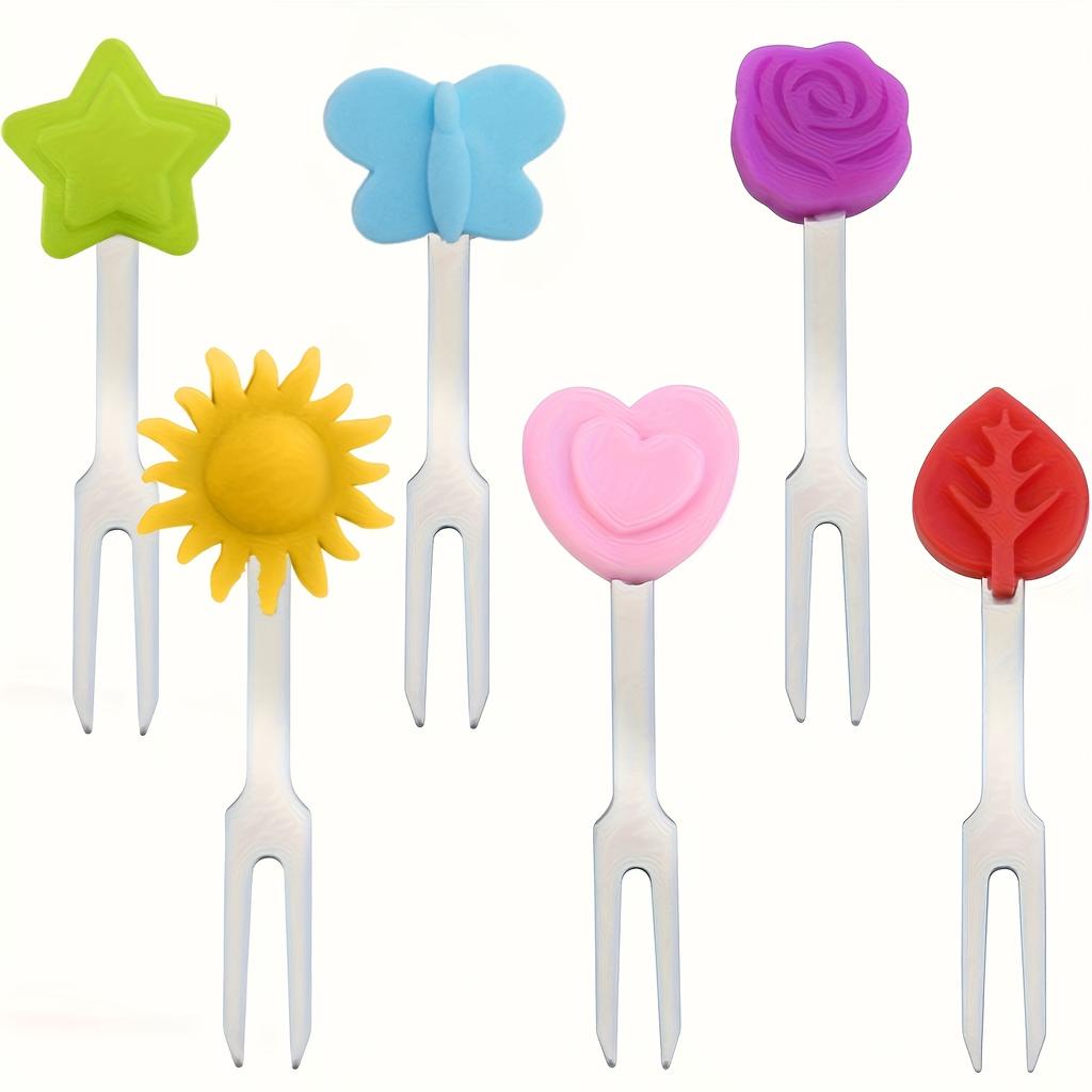 6pcs Mini Fruit Forks with Colorful Silicone Decorations - Stainless Steel, Reusable, Easy To Clean, Ideal for Desserts and Snacks, Snack Accessories