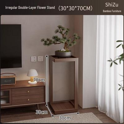 Chinese Style Floor-Standing Bamboo Flower Stand & Shelf
