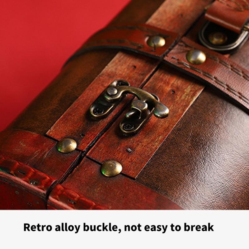 Wooden Trunk Faux Leather Handle Carrying Case Portable Storage Container For Jewelry Cosmetics And Collectibles