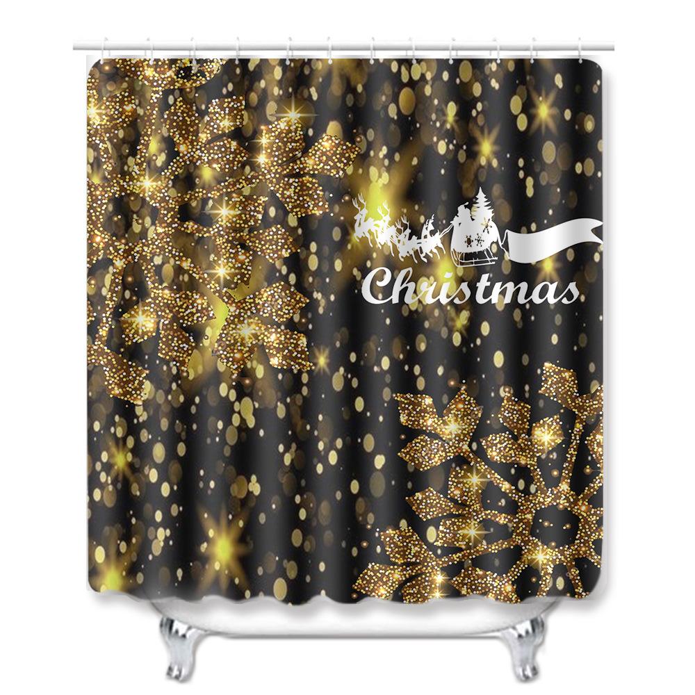 Christmas Shower Curtain Floor Mat Combination Four-Piece Set Kitchen Door Mat Bedroom Living Room Carpet