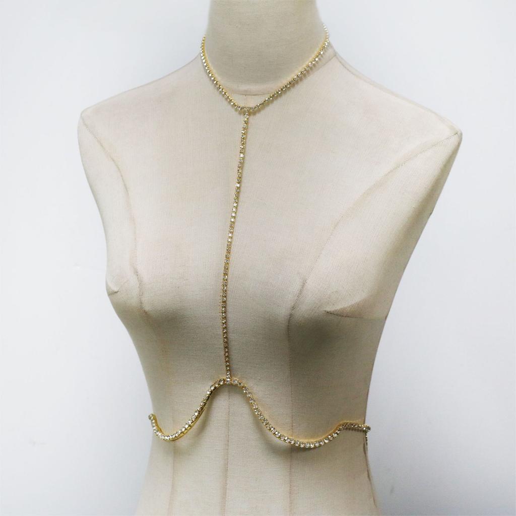 European And American Jewelry, Fashionable And Exquisite Rhinestone Breast Chain, Sexy Nightclub Party Party Simple Chain
