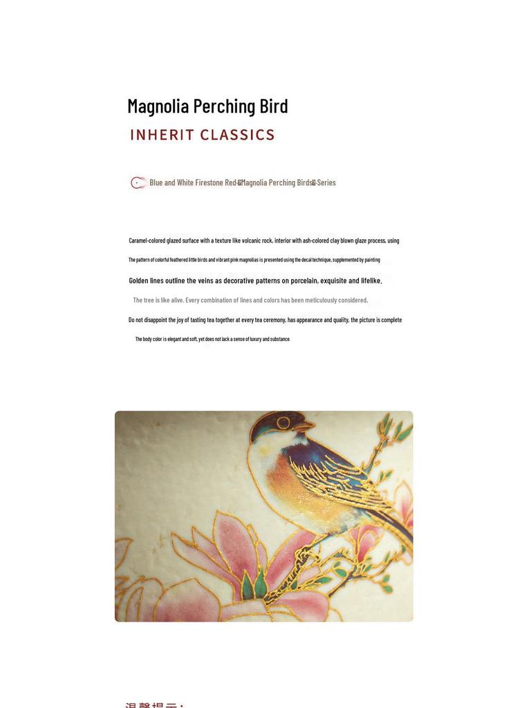 Chinese Style Blue & White Tea Cup with Red Magnolia Bird Design - Small, Anti-Scald Ceramic for Home Use