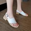 Fashion Large Size Belt Buckle Solid Color Flip Flops Thick Heel Sandals