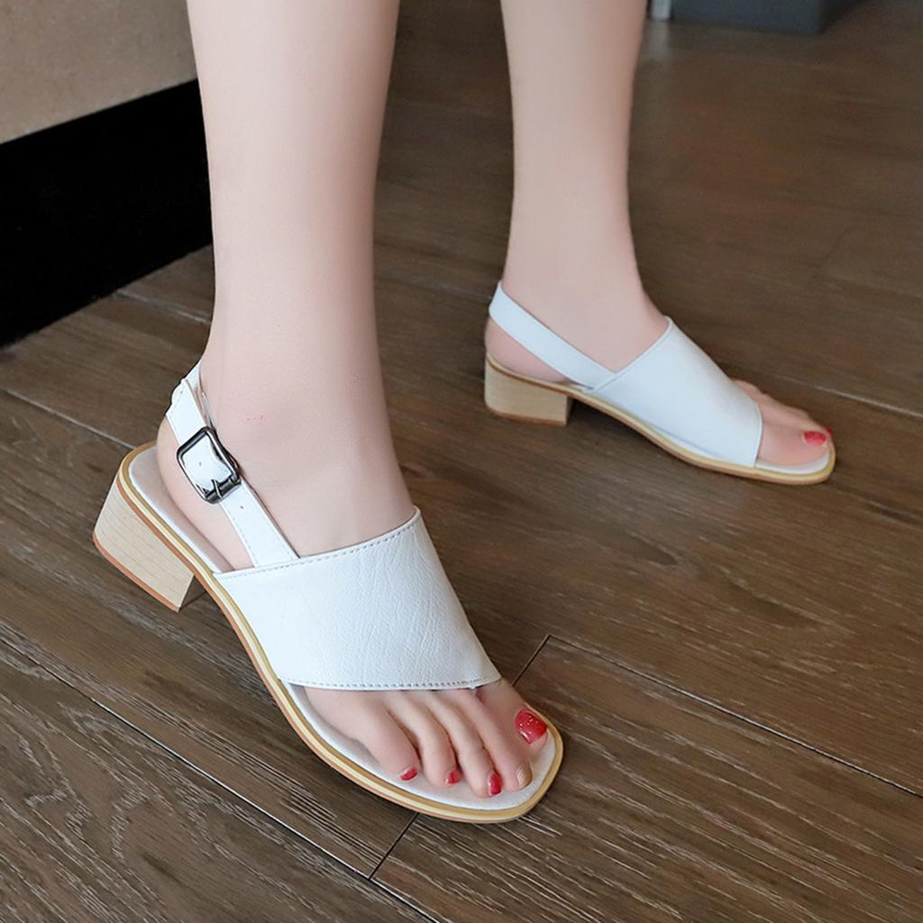 Fashion Large Size Belt Buckle Solid Color Flip Flops Thick Heel Sandals