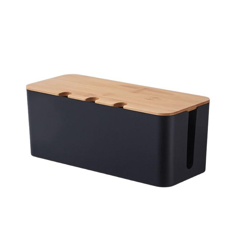 Caja de Gestión de Cables de Bambú para Organización de Cables y Cordones de Alimentación
