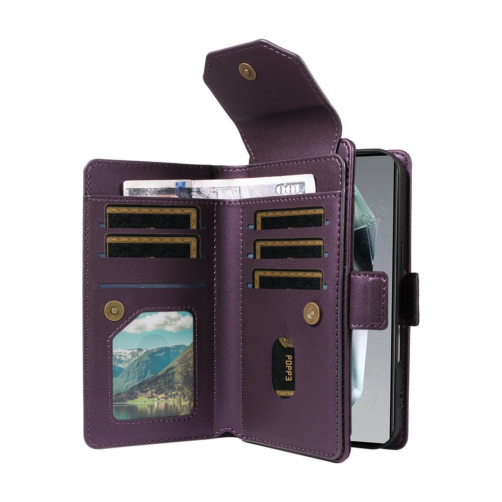 For Samsung Galaxy S25 Ultra Case with Multi-Card Holder and Strap PU Leather Phone Cover Stand