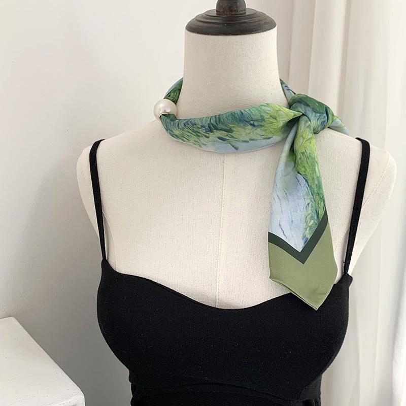 Silk scarf long strip high-end new striped simple decorative scarf hair tie streamer double splicing magnetic silk scarf