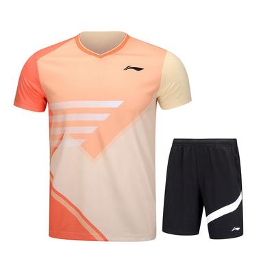 Li Ning Série Badminton Col Rond Confortable Bloc de Couleurs Manches Courtes Short Taille Élastique Ensemble de Sport Décontracté Unisexe AATU021-4