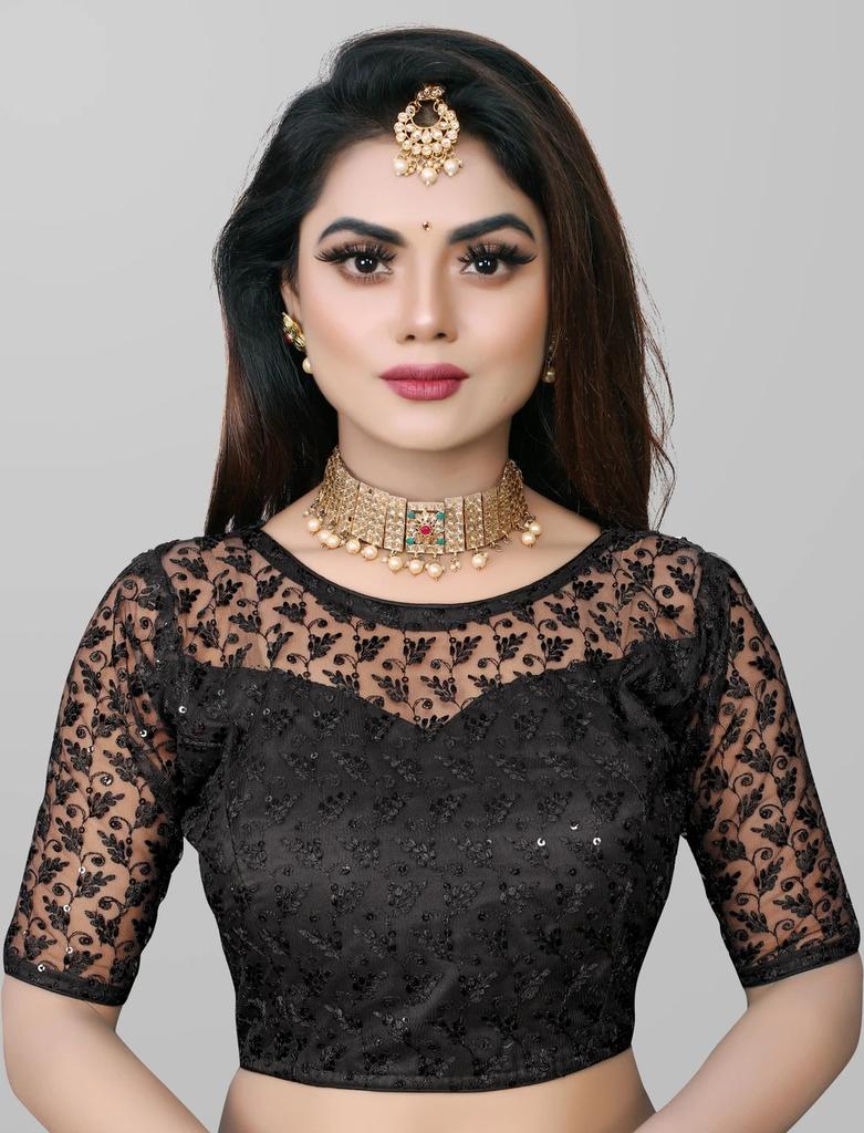 Blusa de Boda Pakistaní Cuello Redondo Choli Étnico para Mujer India Mangas Medias