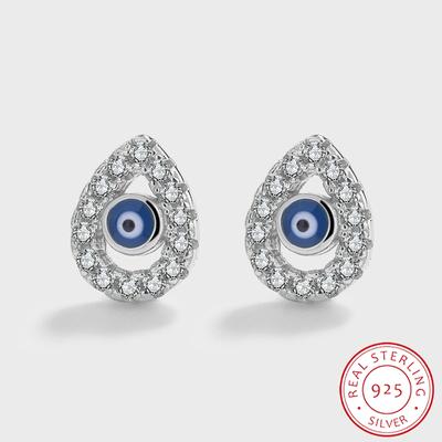 Pendientes Creativos de Esmalte Azul Plata de Ley para Mujer Pendientes Exquisitos con Forma de Ojo Joyería para Fiesta Regalo de Aniversario Joyería de Plata S925