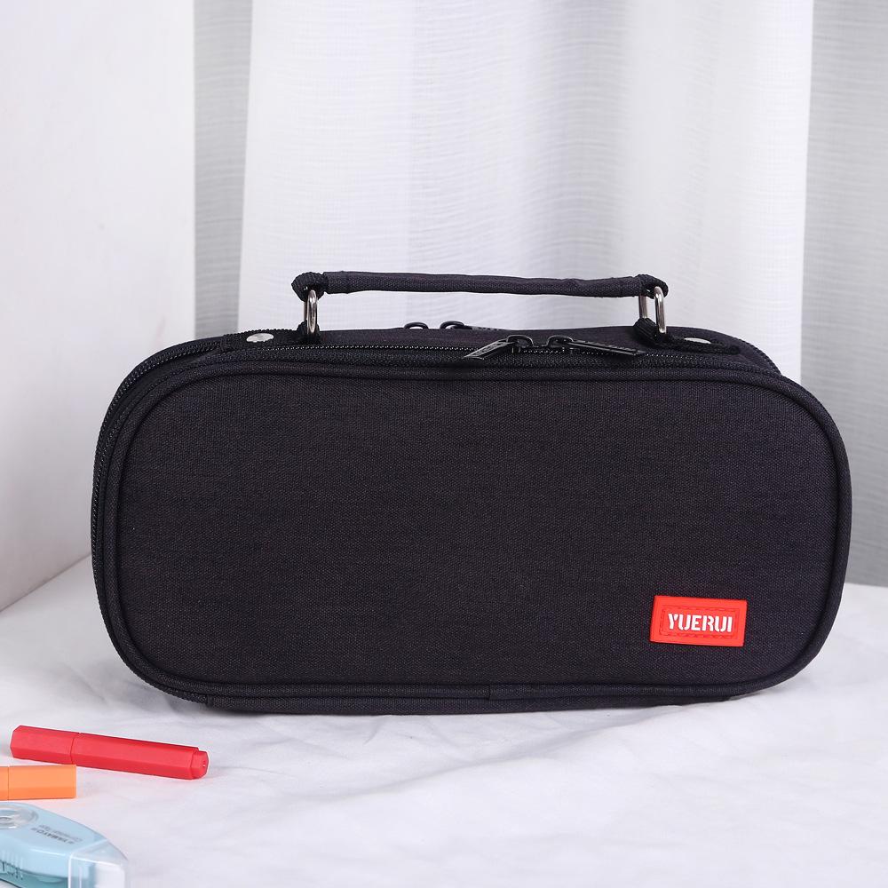 Large Capacity Double Zipper Canvas Pencil Case - Simple, Portable, Double Layer for Junior High Students