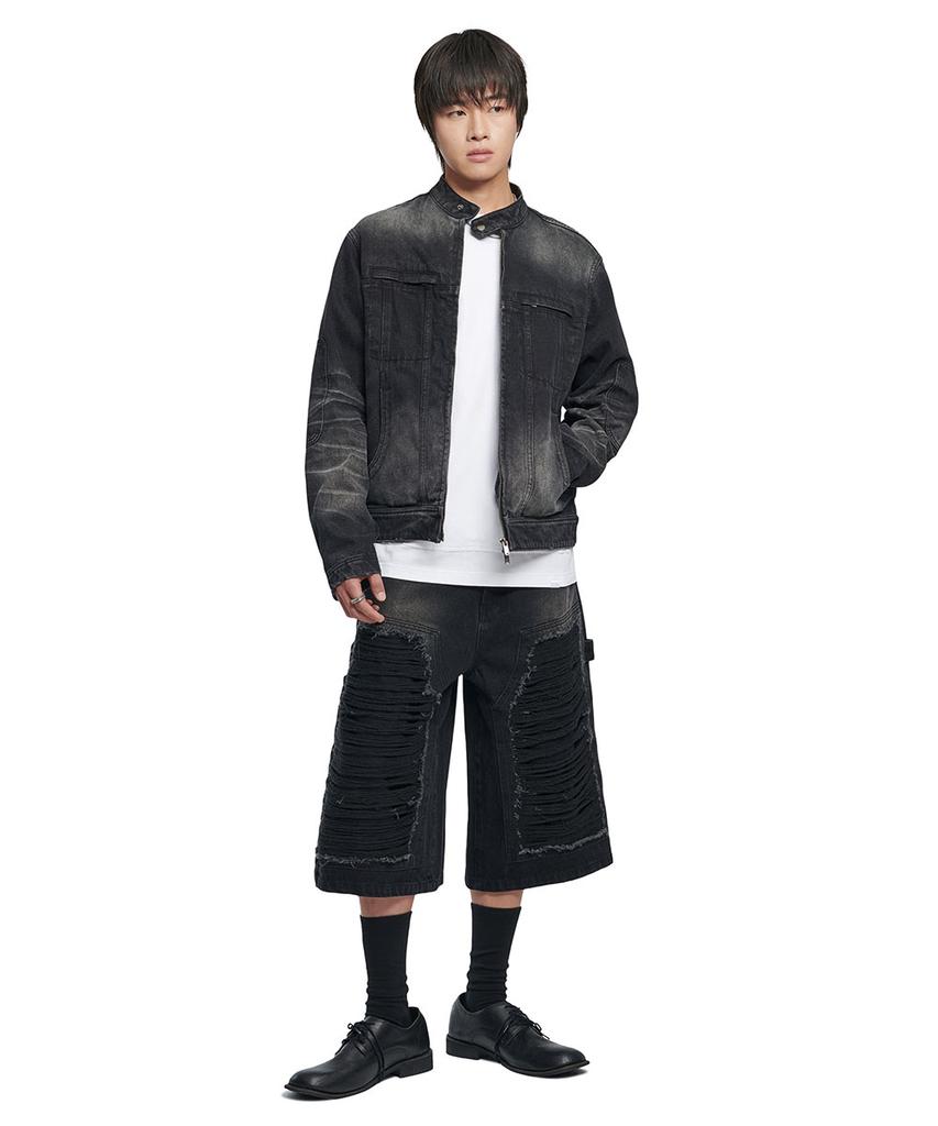 Nomanual Washed Denim Rider Jacket - Washed Black