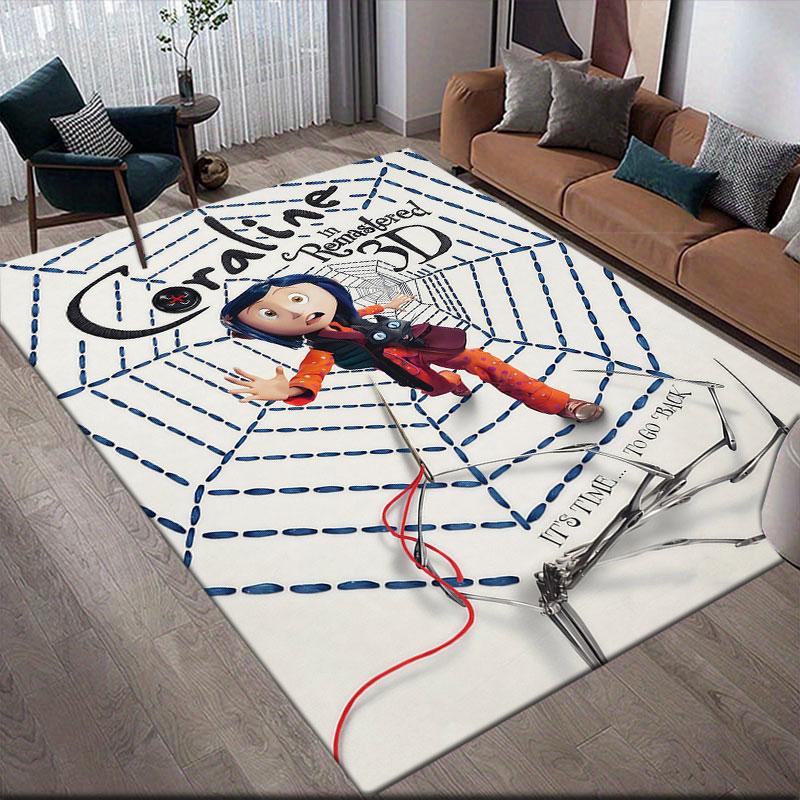Coraline Jones Poster Flannel Printed Carpet, Home Sofa Decoration for Living Room & Bedroom, Non‑Slip Play Flannel Floor Mat for Game Room
