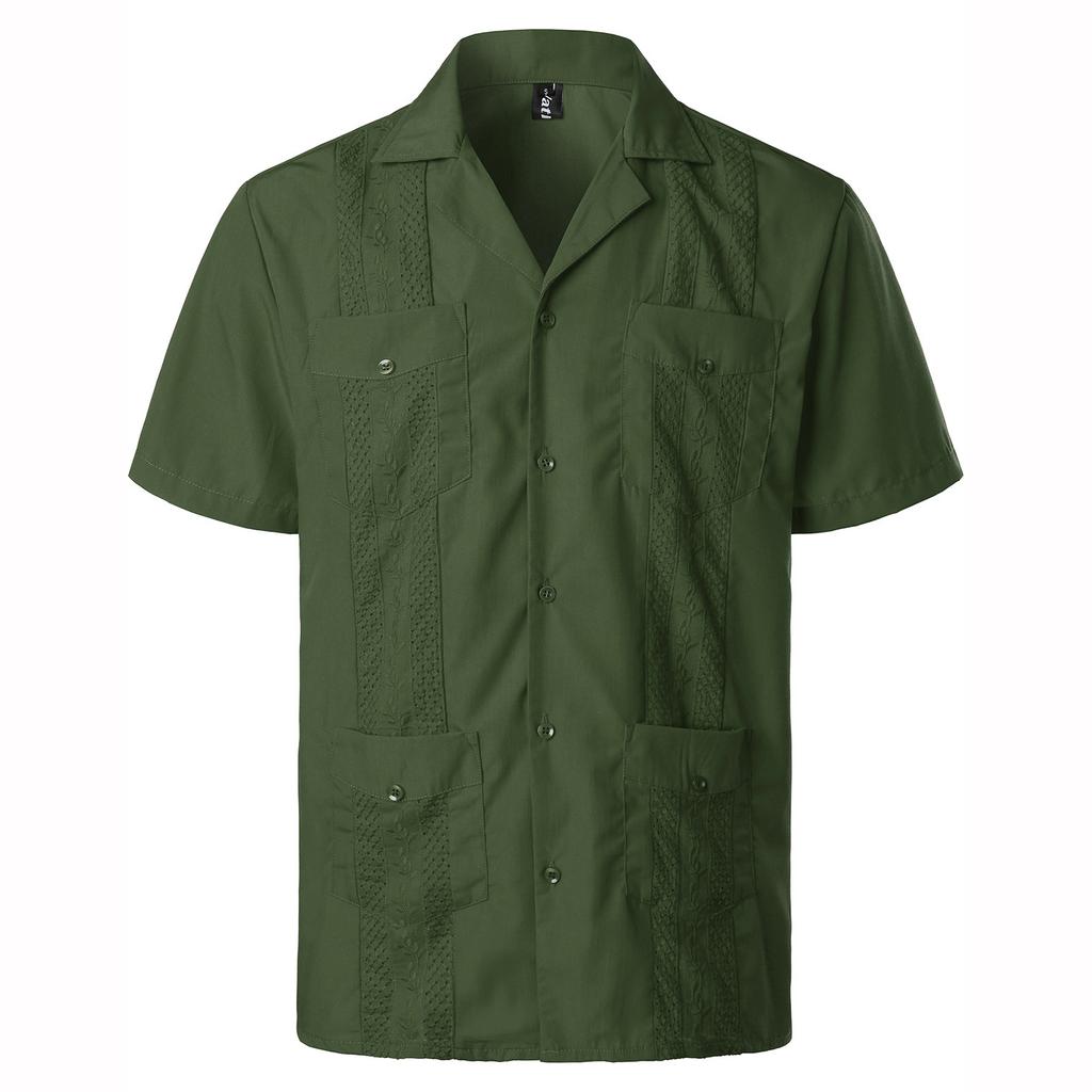 Mens Shirts Pockets Lapel Short Sleeves Cardigan Summer Thin Blouse Breasted Shirt