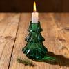 Christmas Tree Candlestick Glass Pillar Candle Holder Vintage Ribbed Taper Candle Holder for Festive Dining Table Decoration