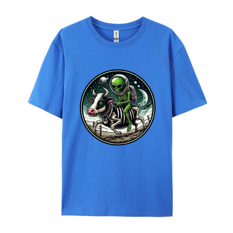 Space Alien Skeleton Riding A Zombie Cow TShirt Print Fashion Tee Shirt 3xl 100 Cotton Funny Male Tshirt