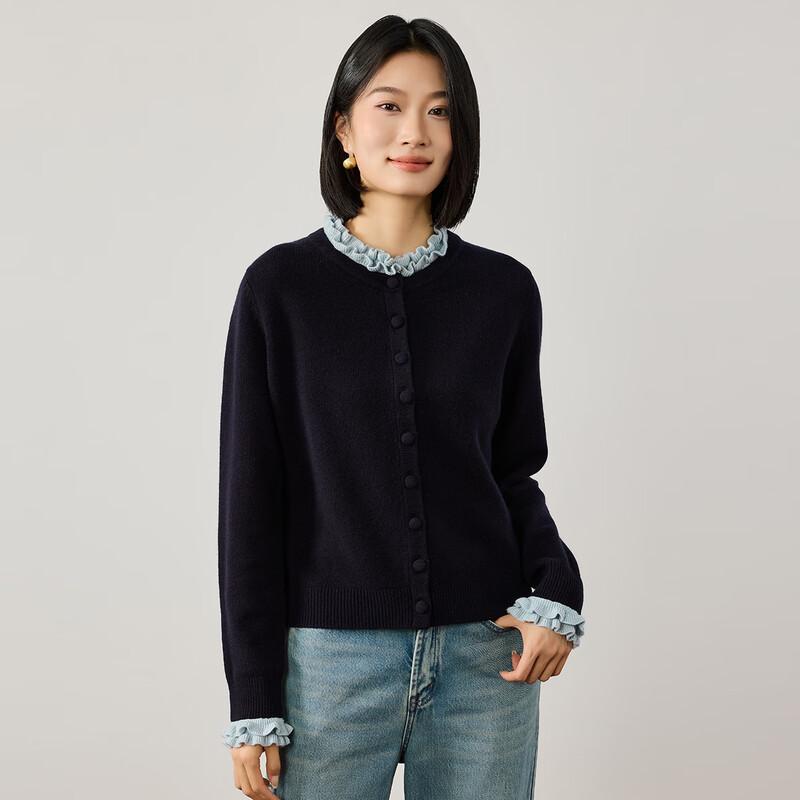 Northern Deer Women's Merino Wool Ruffle Cardigan