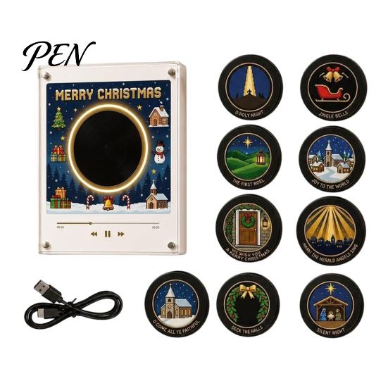 Personalized Sound Keepsake Programmable Vinyl Record Player Fridge Magnet with 9 NFC Music Records, Retro Aesthetic Magnetic Decorative LED Light Box