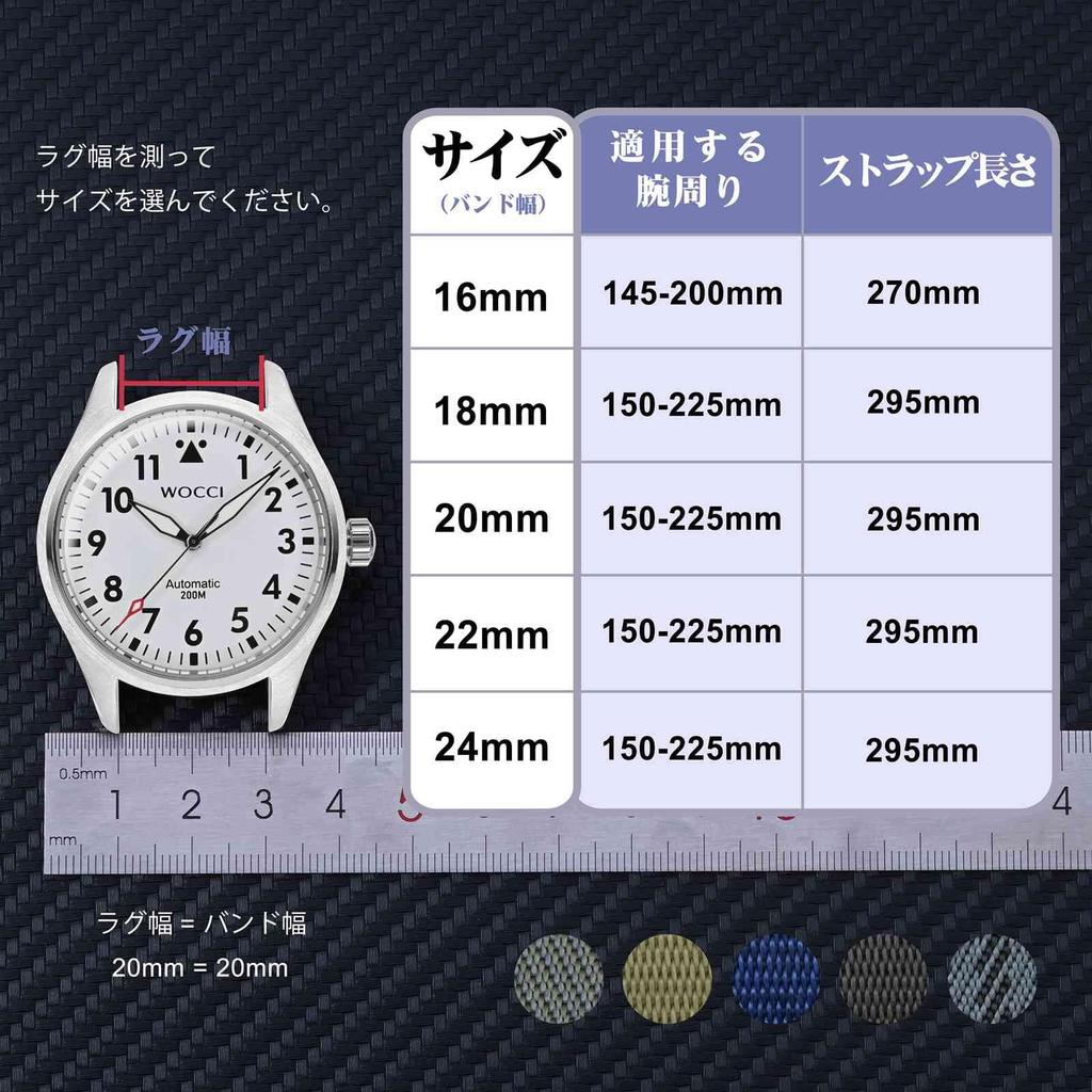 WOCCI 18mm Nylon Watch Strap, Black with Black Buckle