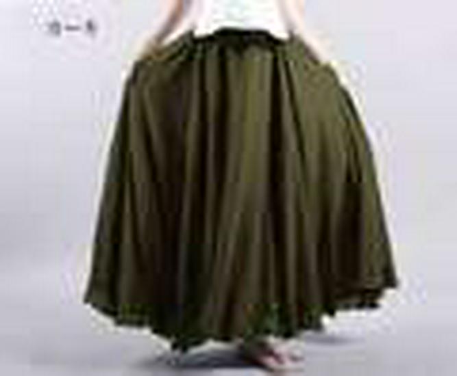 38-Color Plus Size Japanese Cotton Linen A-Line Midi Skirt with Elastic Waist