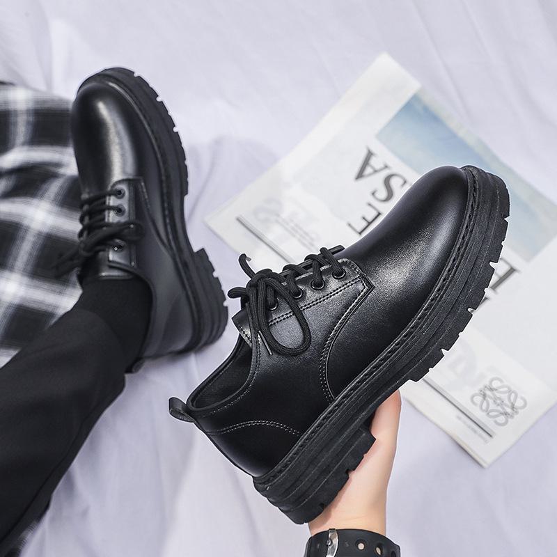 Men's British Style Thick-soled Leather Shoes for Casual and Business Wear, Versatile and Fashionable.