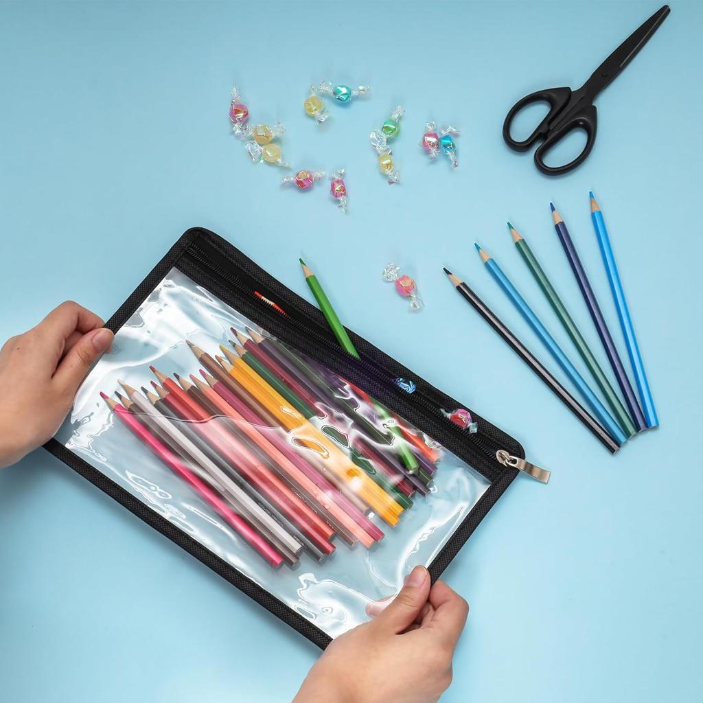 12 Pack Clear Zipper Bags PVC Pencil Pouch Cosmetic Envelope Folder Multi-Purpose Document Organizer Bags 11.41 x 7.48 Inches