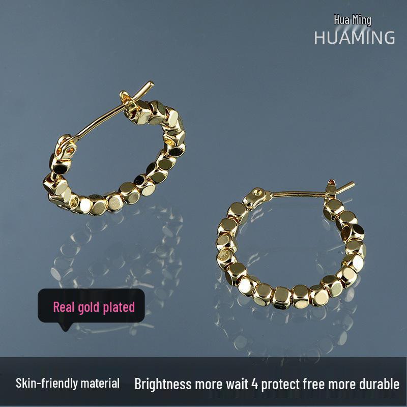 Винтажные французские серебряные серьги-кольца: Высококлассный, простой стиль с атмосферой холодного ветра