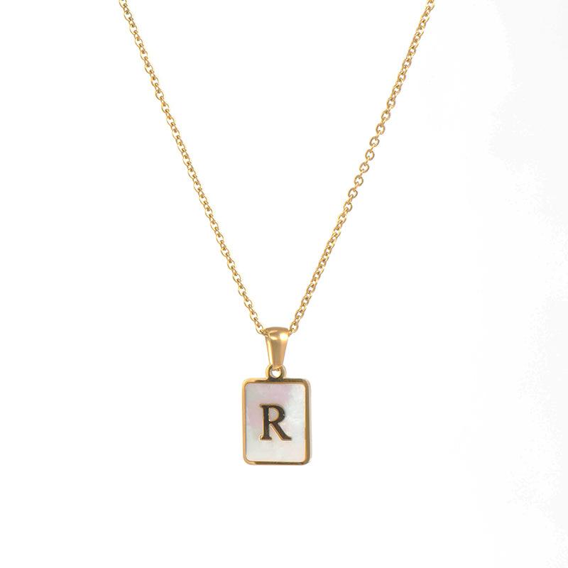 E.B.belle Minimalist Mother of Pearl Shell Stainless Steel Tarnish Free Initial Necklace Gold Plated Letter Necklace for Women