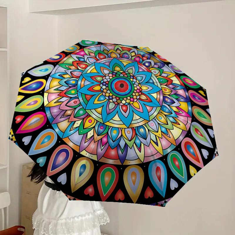 1pc Mandala Art Automatic Umbrella Durable Iron Frame & Plastic Handle, Gift for Men & Women, Sturdy Construction yy250905143