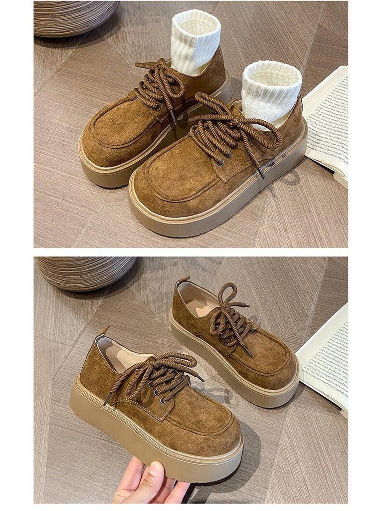 Women's Spring Retro Lace-up Thick Sole Loafers - Height-Boosting Versatile Birkenstock Style.