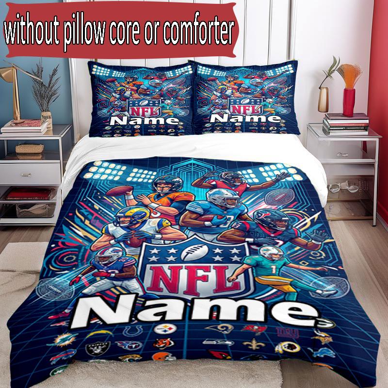 3-teiliges Bettbezug-Set (1 * Bettbezug + 2 * Kissenbezug, ohne Kern), Benutzerdefiniertes Namens-NFL-Muster Bettwäsche-Set, Schlafzimmer-Dekoration Geschenk für Zuhause