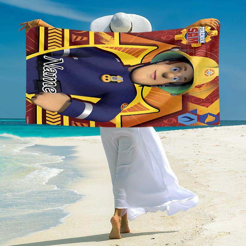 Personalized Fireman Sam's Adventure Beach Towel Microfiber Beach Towel Thin Absorbent for Beach Swimming Yoga Bath Sports. 0910195