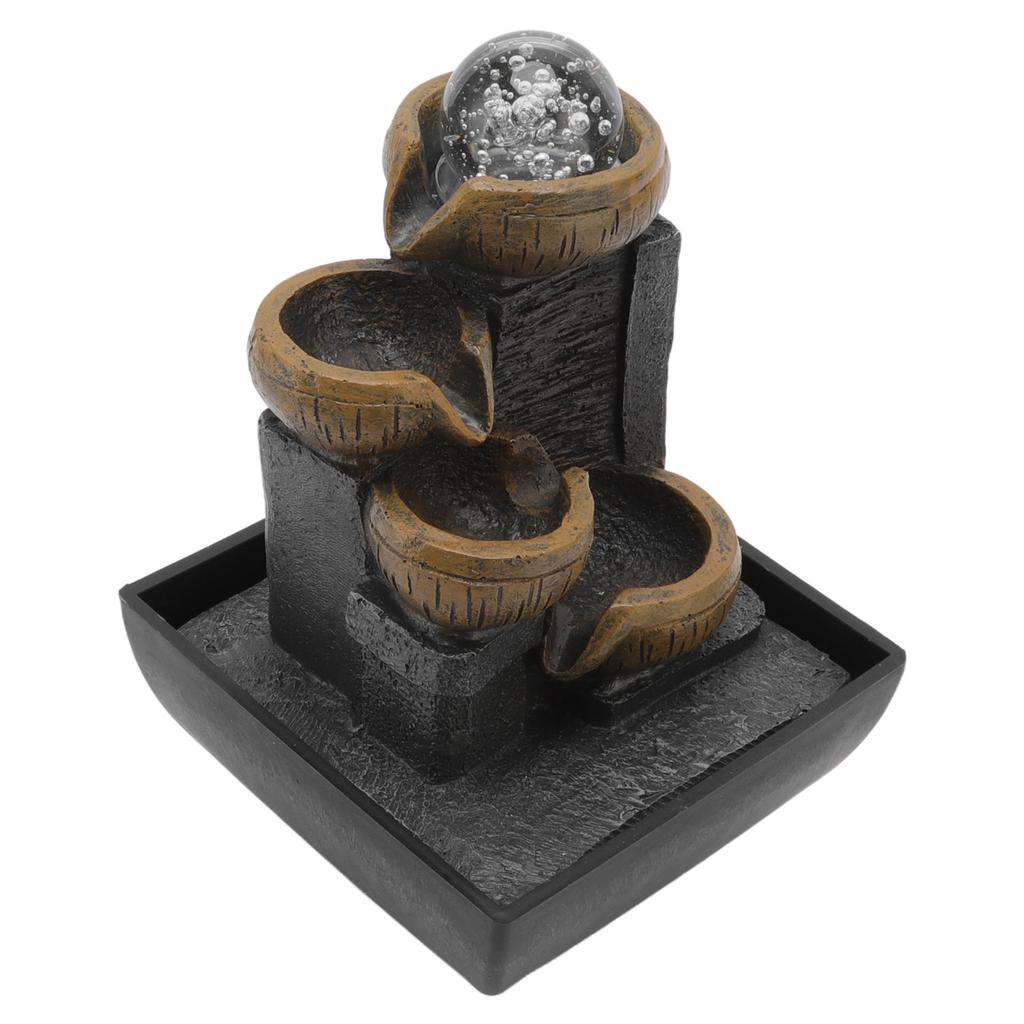 Desktop Fountain Ornament Tabletop Flowing Water Ornament Resin Crafts with Colorful Lamp Bead EU
