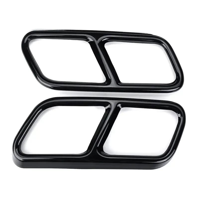 1Pair Glossy Black / Silver Stainless Steel Rear Dual Exhaust Pipe Sticks Covers For Mercedes Benz S Class 10-17 W221 W222 C217
