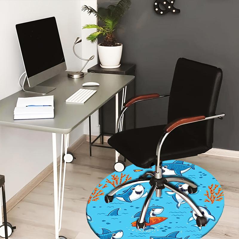 1pc Office Carpet Chair Mats Ocean Adventure: Sharks & Coral Perfect for Decorating Office Chairs, Living Rooms, Or Bedrooms.YDT143