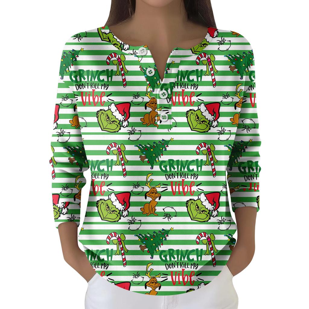 Damemote langermet juletopp med snøfnuggtrykk Elegant avslappet topp