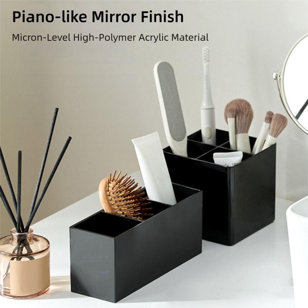 Plastic Makeup Brush Holder Black Desktop Organizer Multi-functional Pen Holder  School Office