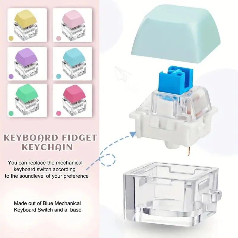 Keyboard Key Toy Party Stress Relief DIY Fidget Button Keycap Fidget Keychain Keyboard Fingertip Toys Finger Keyboard