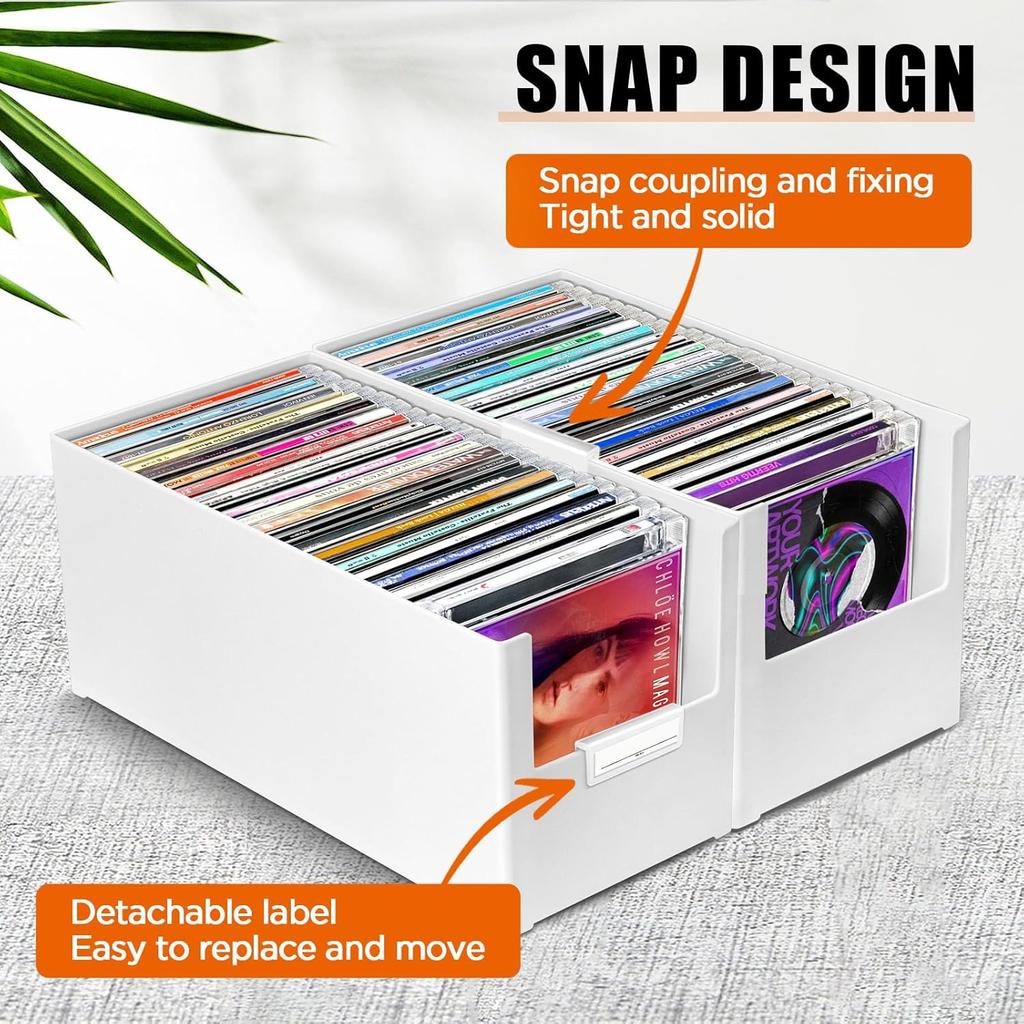 CD Storage Box, Stackable Plastic CD Organizer, Hold Up To 25 CDs, CD Storage Case For Desk And Shelf